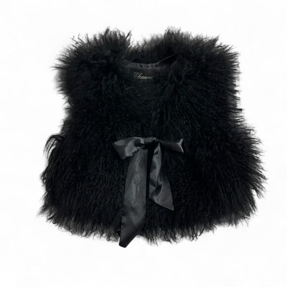 Chaarm NY Tibetan Mongolian Lamb Fur Vest Satin Ribbon XS/S Crop Boho Glam Rock - Picture 8 of 16